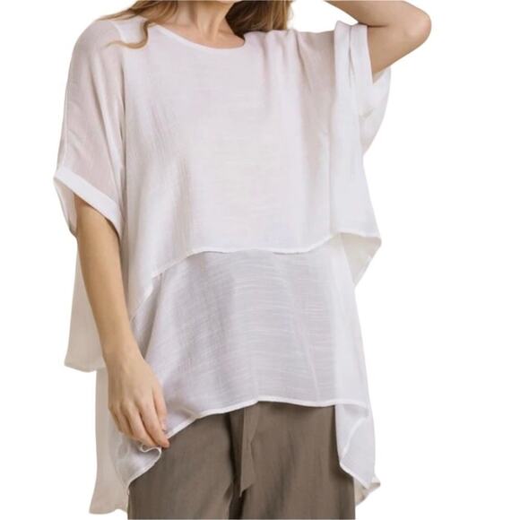 Off White Cuffed Layered Tunic Top by Umgee Size Small - Picture 1 of 10